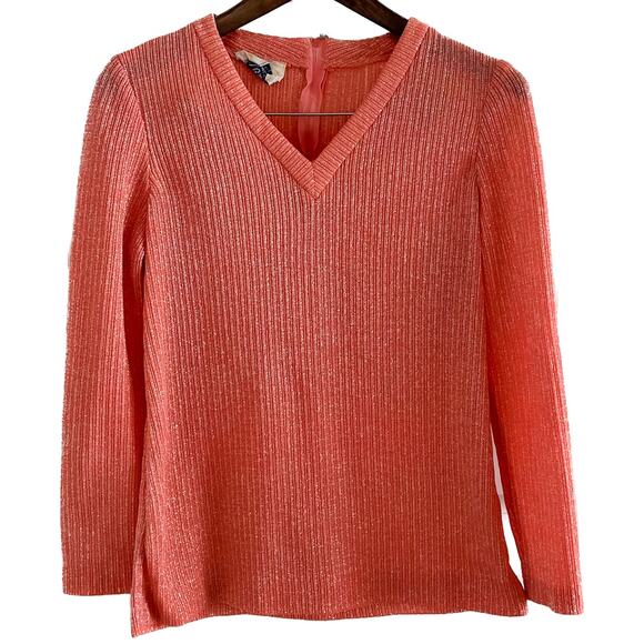 Vintage 60s L’Aiglon long sleeve V-neck zip back sparkle top blouse size medium - Picture 1 of 9